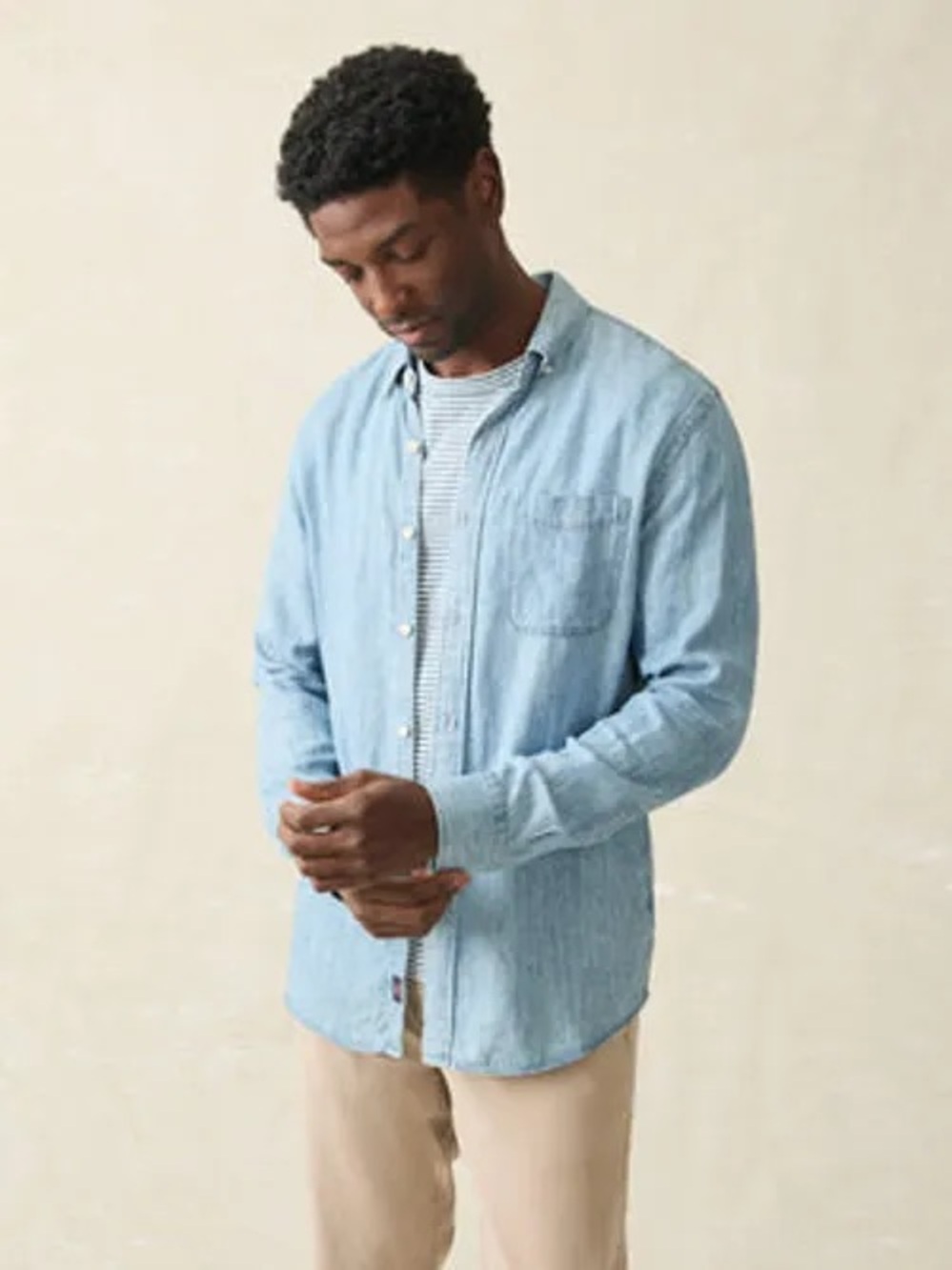 Faherty Light Blue Chambray Button-Down Shirt